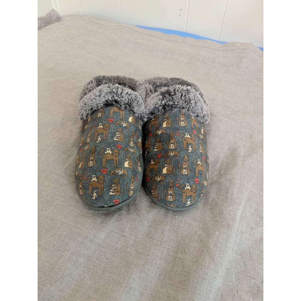 BOBS from Skechers Keep It Cozy Dog Print Faux Fur Memory Foam Slippers‎ Grey